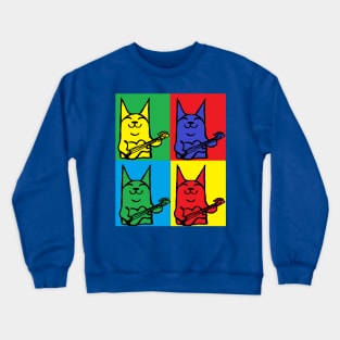 cat,guitar,bass,kitten pop art by LowEndGraphics Crewneck Sweatshirt